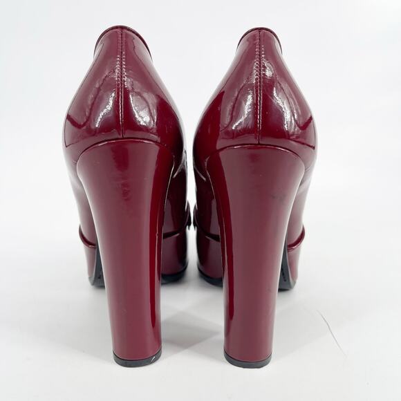 Prada Fall 2010 Burgundy Patent Leather Loafer Square Toe Block Heels IT 39.5 - Picture 10 of 16
